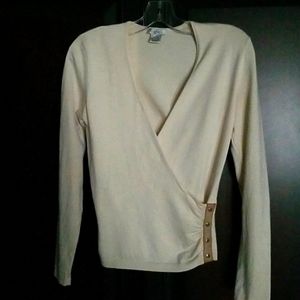 Cache S Top w Leather Trim, Small Sweater Knit
